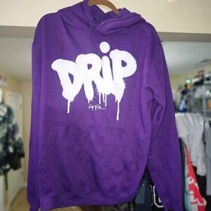 Ring of Fire Drip Hoodie Mens Medium Purple Excellent Graffiti Graphic Pullover